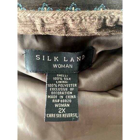 Silk Land Woman Brown Blue Beige Button Front Blazer Size 2x - Picture 11 of 11